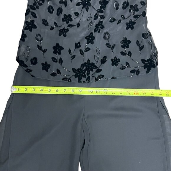 Onyx Nite by Wendy Chaitin Black Sparkle Pantsuit Size 8 One Piece Semi Formal M - Picture 15 of 17